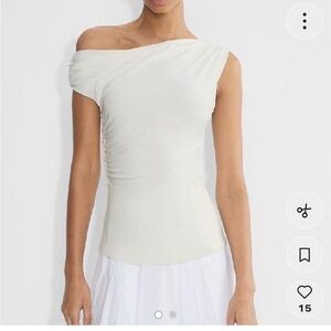 Aritzia Babaton Gallery Top Light Birch Fitted Minimalist Short Sleeve